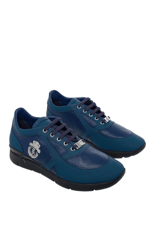 Billionaire blue leather sneakers with logo and embossing 162618 - photo 3