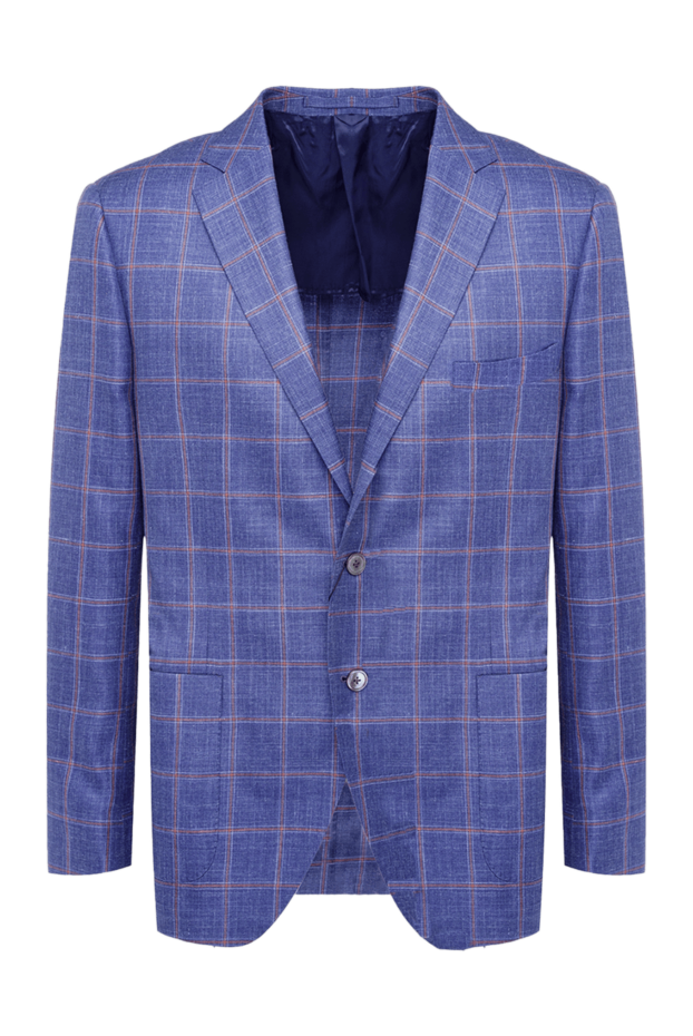 Lubiam blue jacket with red check made of wool, silk and linen 162701 - photo 1