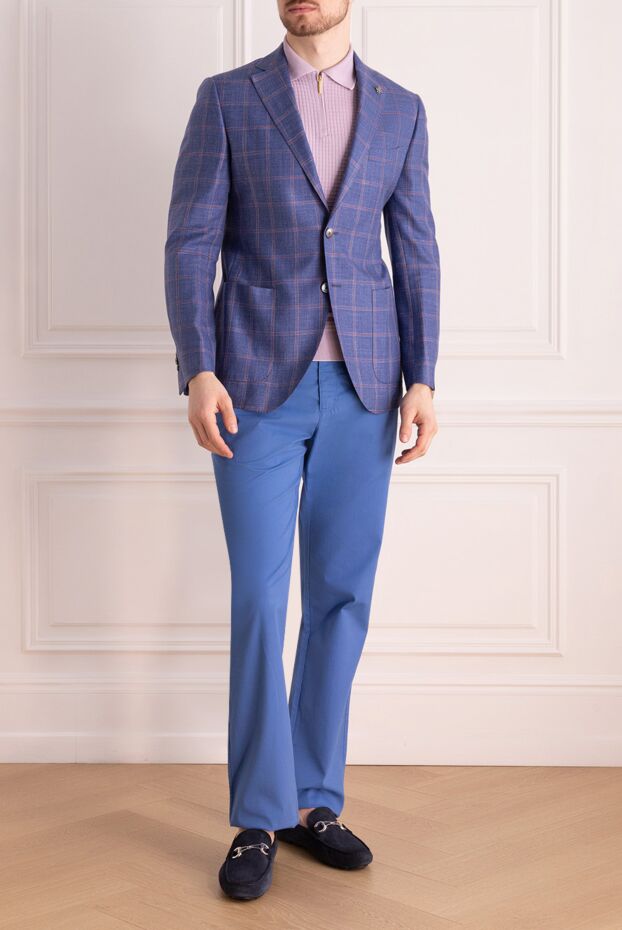 Lubiam blue jacket with red check made of wool, silk and linen 162701 - photo 2
