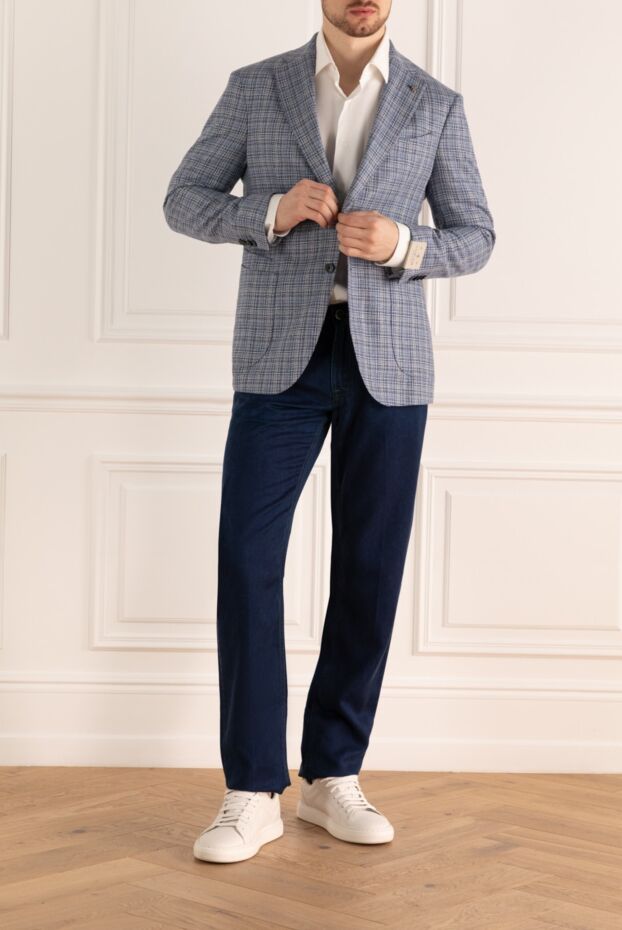 Lubiam jacket made of wool fabric with silk, light blue, two-button, checkered 162706 - photo 2