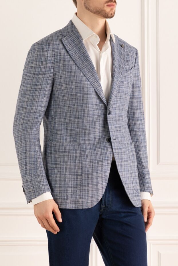Lubiam jacket made of wool fabric with silk, light blue, two-button, checkered 162706 - photo 3