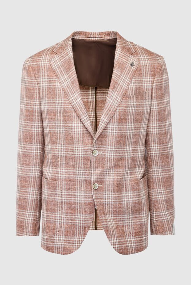Men's jacket made of wool, silk and linen in a terracotta check - photo 1