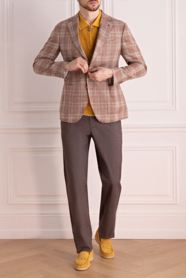 Men's jacket made of wool, silk and linen in a terracotta check - photo 2