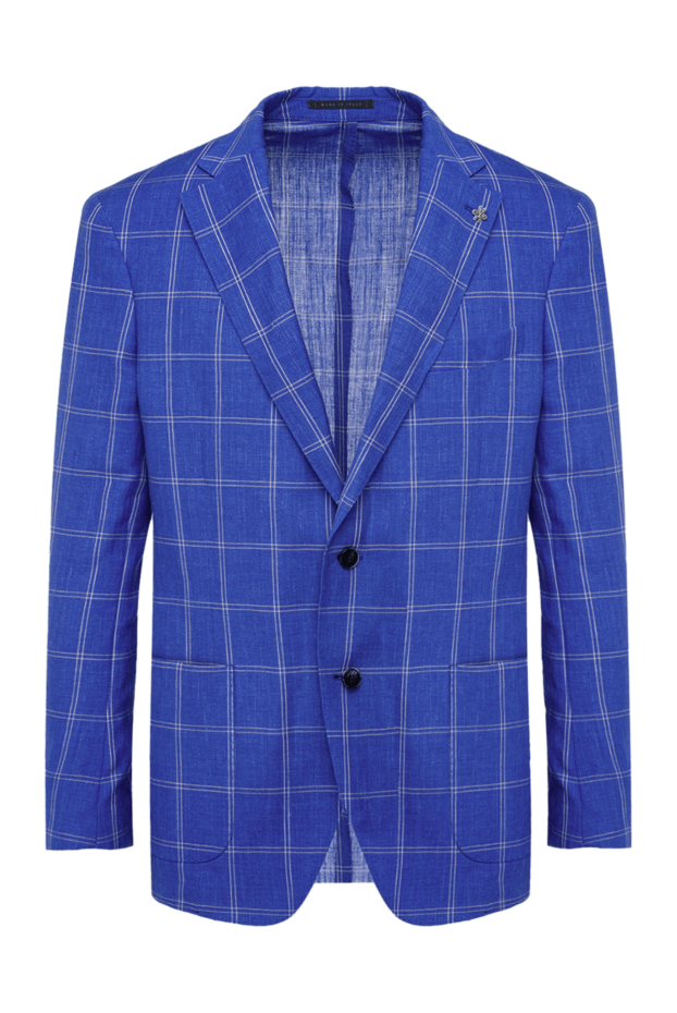 Lubiam single-breasted jacket made of linen, wool and silk in a blue check with two buttons 162738 - photo 1