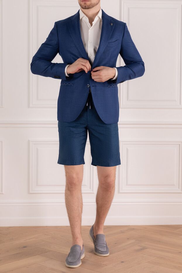 Lubiam summer jacket made of cotton, linen and silk, light, single-breasted, blue 162741 - photo 2