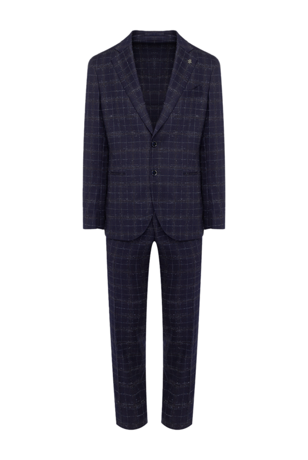 Lubiam men’s blue wool suit in fantasy check with branded boutonnière pin 162743 - photo 1
