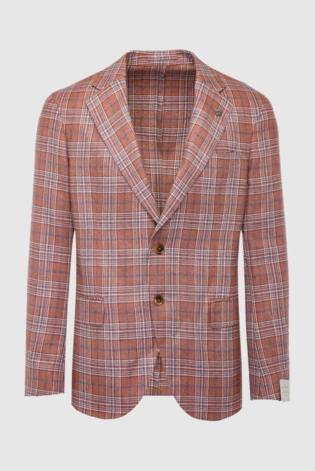 Lubiam men's orange single-breasted checked jacket made of premium wool and silk 162745 - photo 1