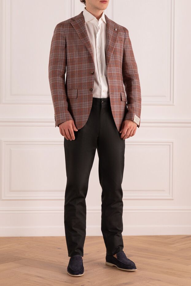 Lubiam men's orange single-breasted checked jacket made of premium wool and silk 162745 - photo 2