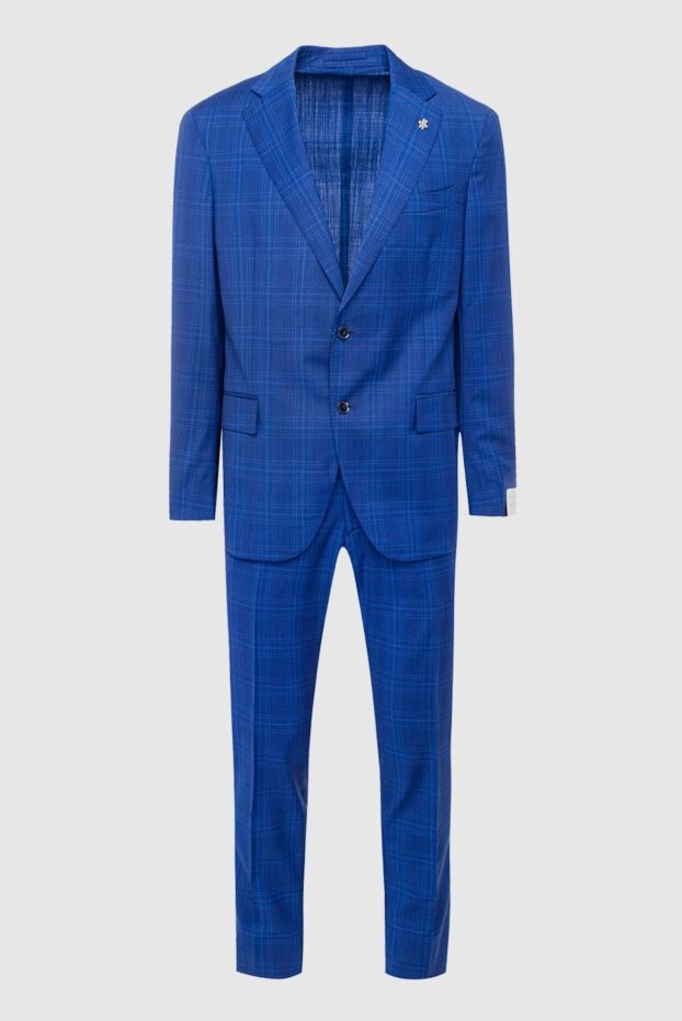Lubiam checked wool mélange blue suit with branded pin boutonniere men's 162758 - photo 1
