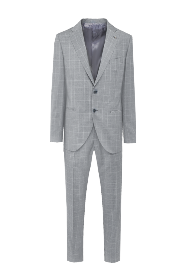 Lubiam wool grey checked suit with branded pin boutonniere men's 162761 - photo 1