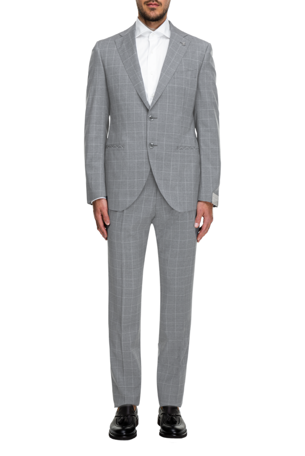 Lubiam wool grey checked suit with branded pin boutonniere men's 162761 - photo 2