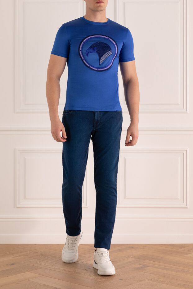 Stefano Ricci blue cotton and modal t-shirt with a 3d eagle head print 162822 - photo 2