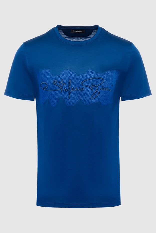 Stefano Ricci blue silk t-shirt with textured insert and signature embroidery 162823 - photo 1