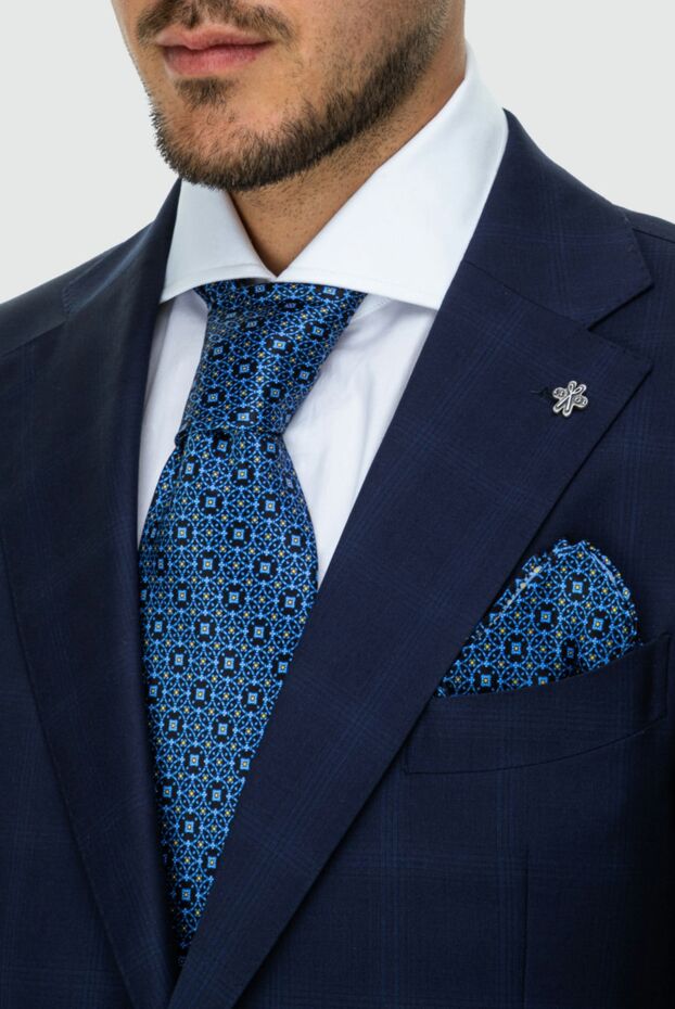 Men's blue tie with mosaic pattern - photo 2