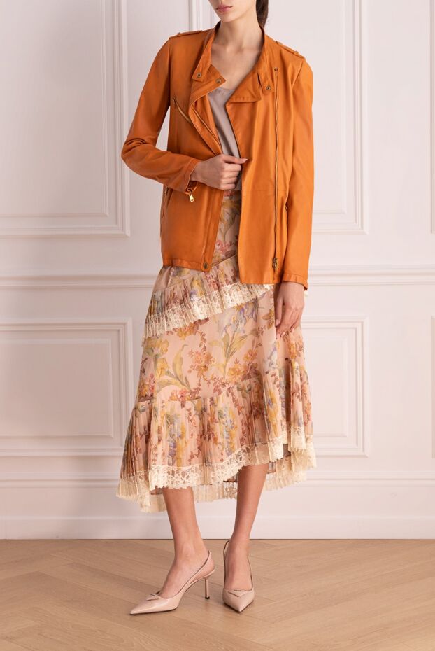 Gucci куртка из натуральной кожи оранжевая женская 163144 - фото 2
