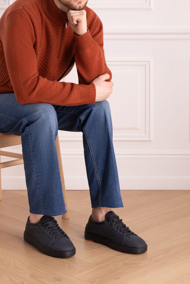 Santoni navy blue sneakers with red dot accent
 163157 - photo 2
