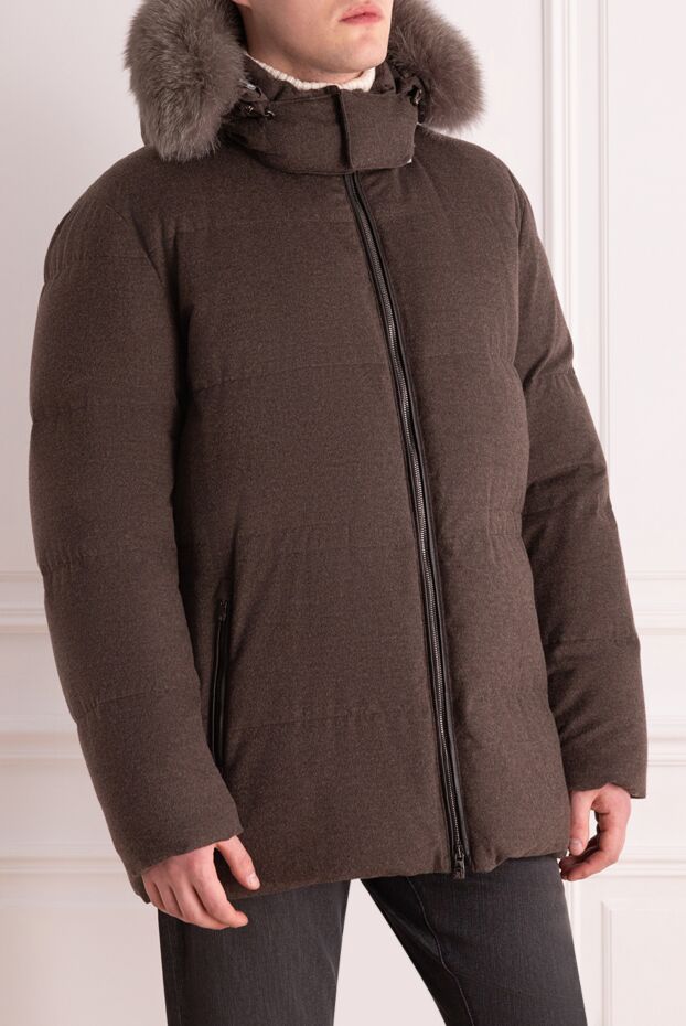 Corneliani men's down jacket made of brown cashmere with a voluminous hood and fur trim
 163320 - photo 3