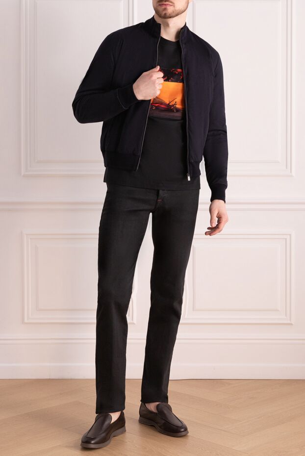 Corneliani men's dark blue hoodie jacket with stand-up collar 163334 - photo 2