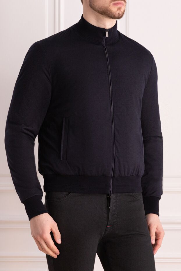 Corneliani men's dark blue hoodie jacket with stand-up collar 163334 - photo 3