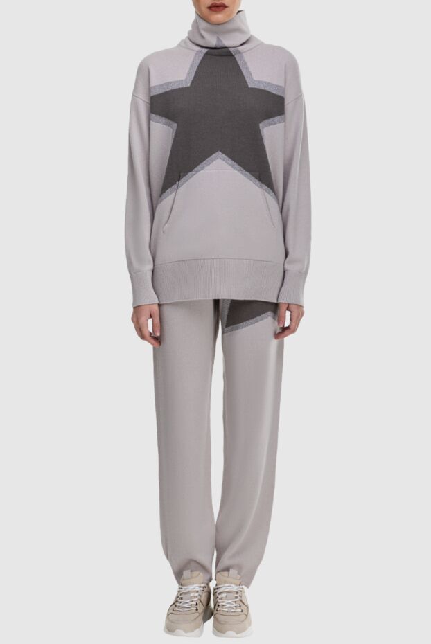 Lorena Antoniazzi women's beige knitted suit with a high collar and a star pattern 163476 - photo 2