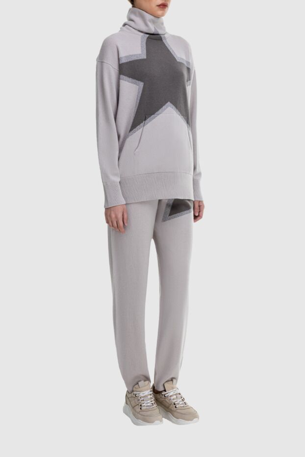 Lorena Antoniazzi women's beige knitted suit with a high collar and a star pattern 163476 - photo 3