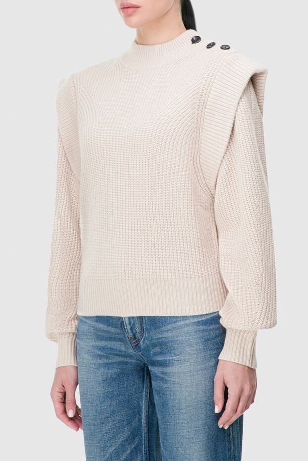 Isabel Marant milky colored jumper with voluminous shoulders and large knit beige 163676 - photo 3
