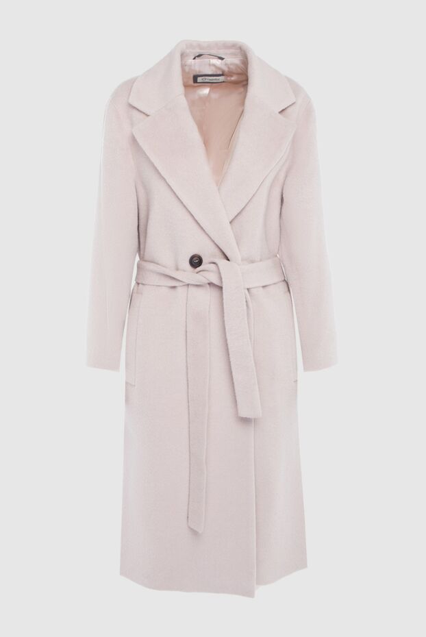 Women's long wool coat in pink with a belt - photo 1