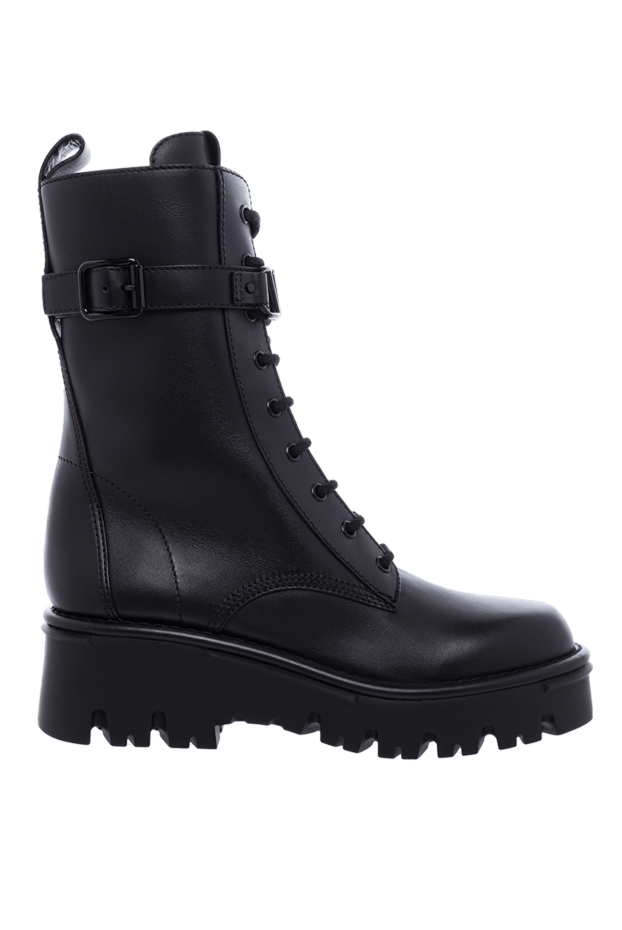 Valentino women's high black leather boots with a strap and logo 163771 - photo 1