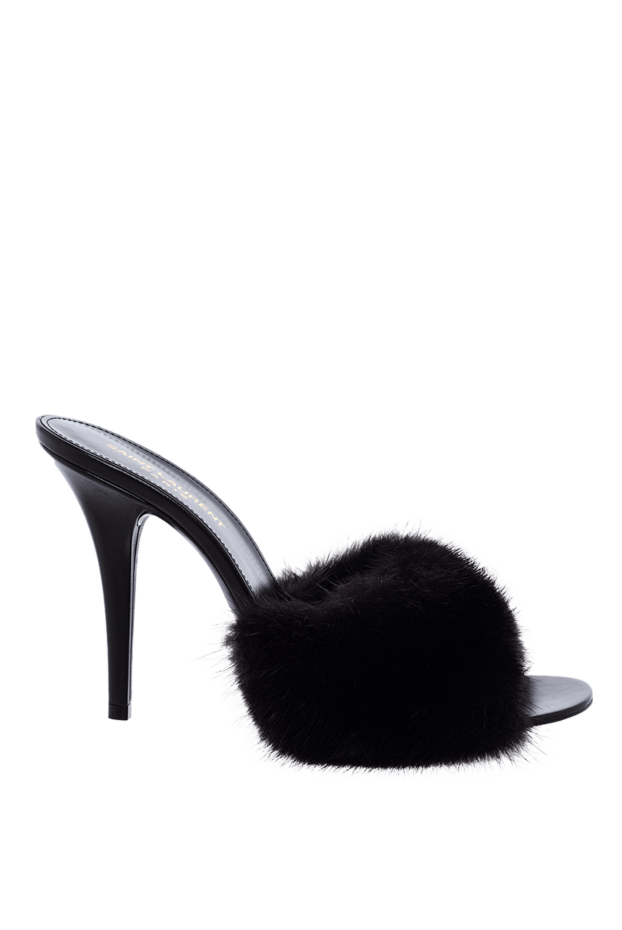 Saint Laurent women's black leather mules with fur and high heels 163800 - photo 1