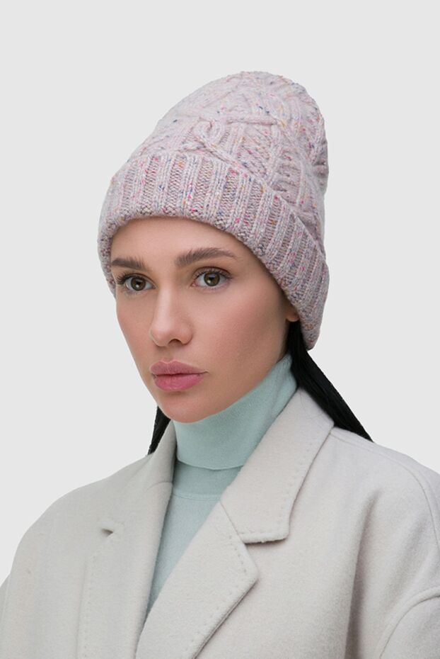 Loro Piana текстуралы тоқылған және түрлі-түсті нүктелері бар қызғылт әйелдер кашемир қалпағы 163852 - фото 2