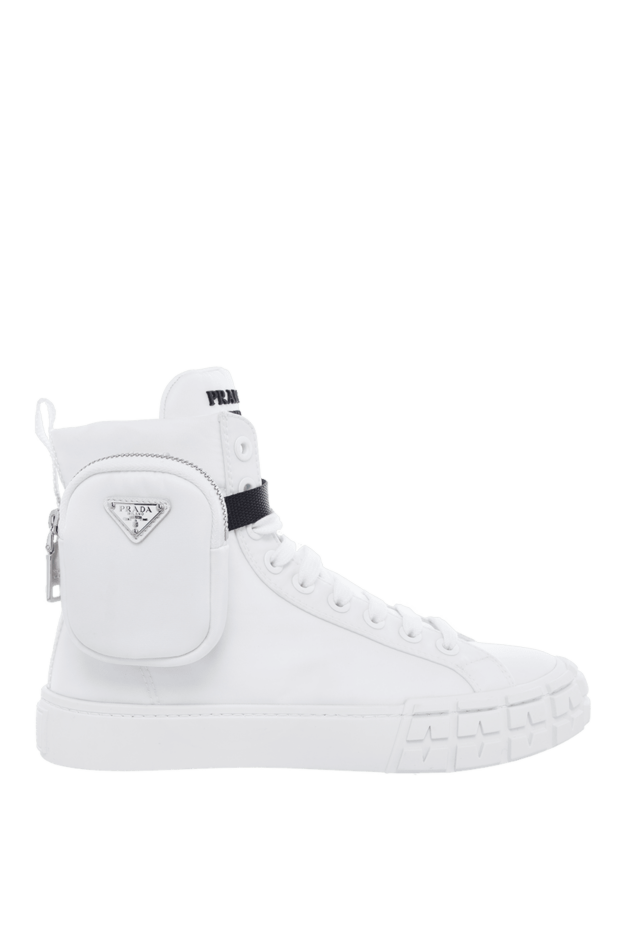 Prada women's high leather sneakers with a pouch in white 163858 - photo 1