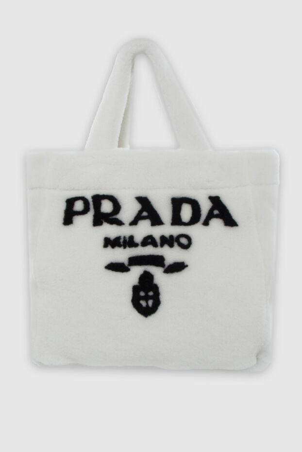 Prada қара логотипі бар әйелдер ақ үлбірден жасалған сөмке 163862 - фото 1