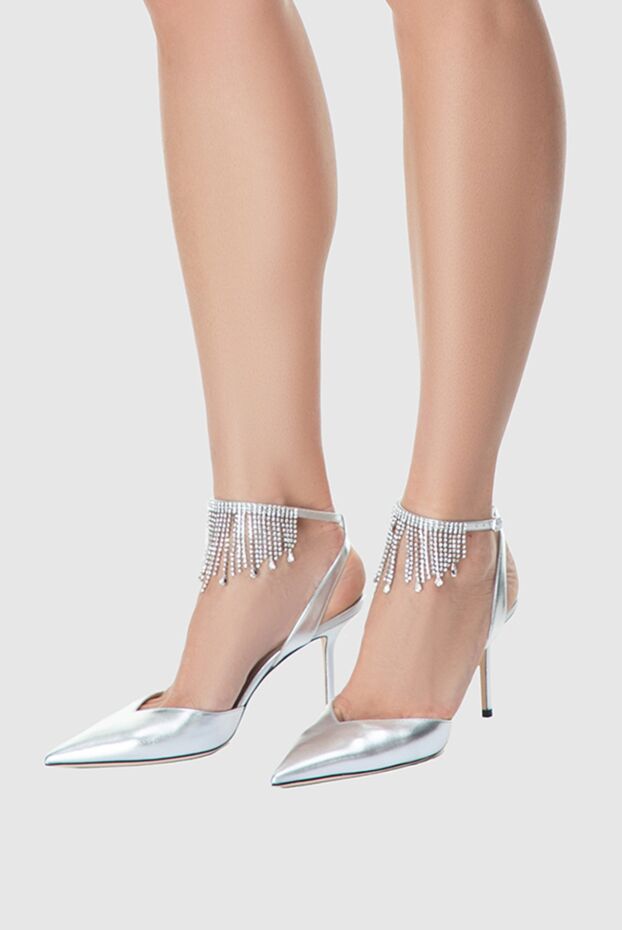 Jimmy Choo әйелдерге арналған кристалды жиегі бар сұр былғары сандалдар 163898 - фото 3