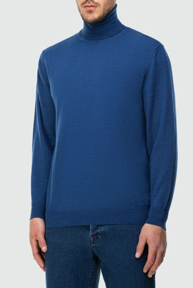 Cesare di Napoli bright blue basic wool turtleneck for men 164001 - photo 3