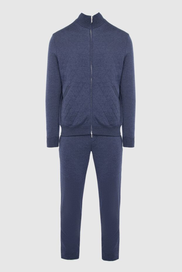 Cesare di Napoli men’s blue wool tracksuit with stand-up collar and quilted texture 164032 - photo 1