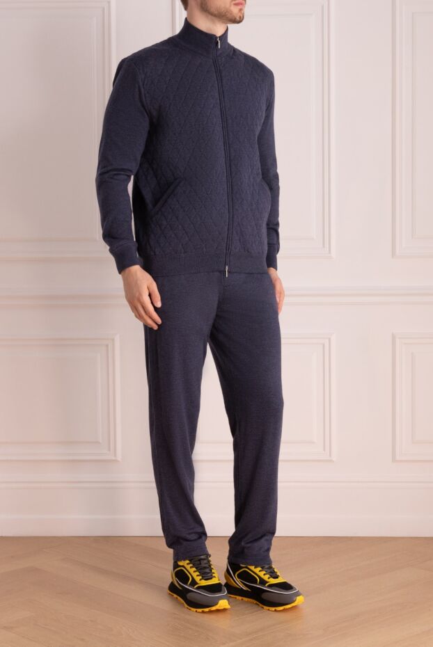 Cesare di Napoli men’s blue wool tracksuit with stand-up collar and quilted texture 164032 - photo 3