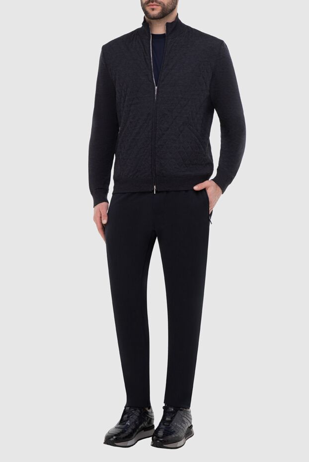 Cesare di Napoli men's gray-blue wool sports jacket with a geometric pattern 164049 - photo 2