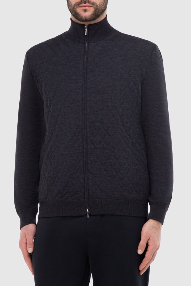 Cesare di Napoli men's gray-blue wool sports jacket with a geometric pattern 164049 - photo 3