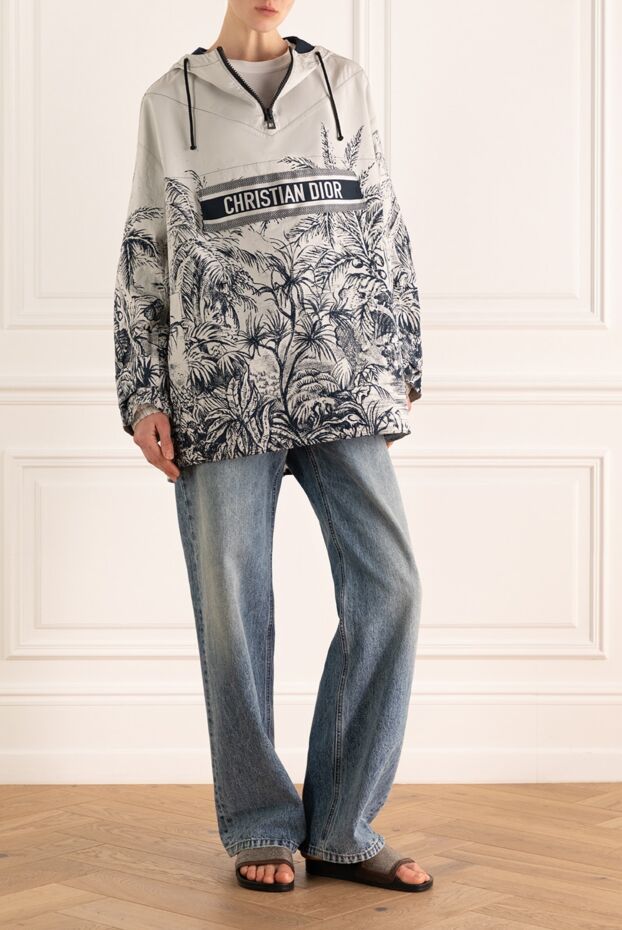 Anorak with hood and Toile de Jouy print white and blue - photo 2