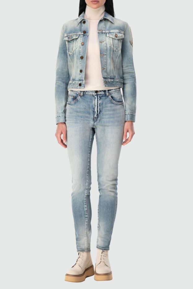 Saint Laurent ашық көк скинни джинсы әйелдерге арналған, өңдеу эффектісімен 164198 - фото 2