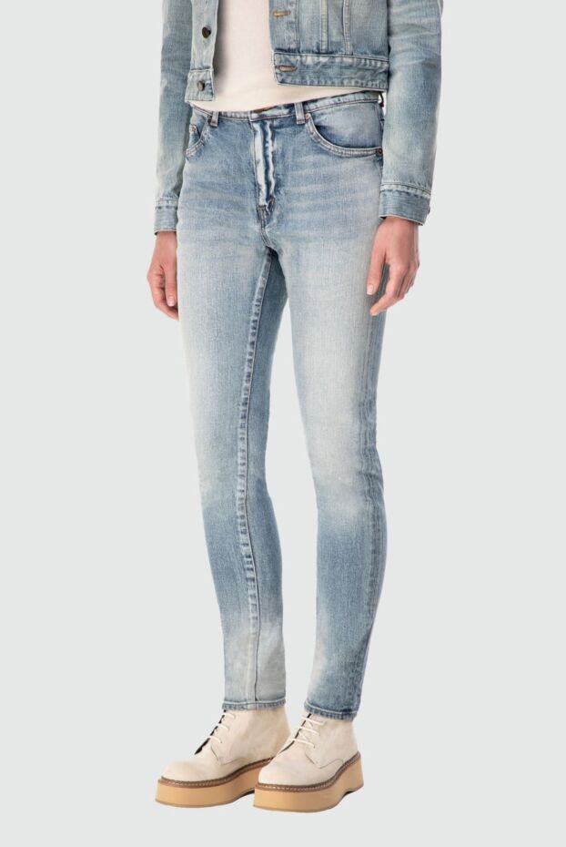 Saint Laurent ашық көк скинни джинсы әйелдерге арналған, өңдеу эффектісімен 164198 - фото 3