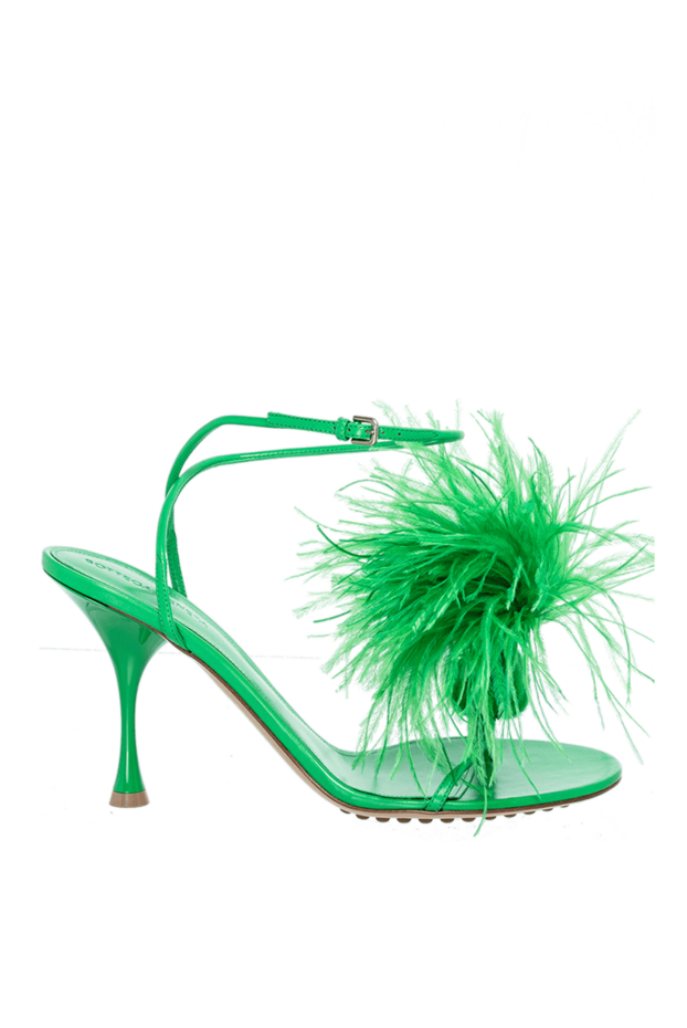 Green women's leather sandals with feathers - photo 1
