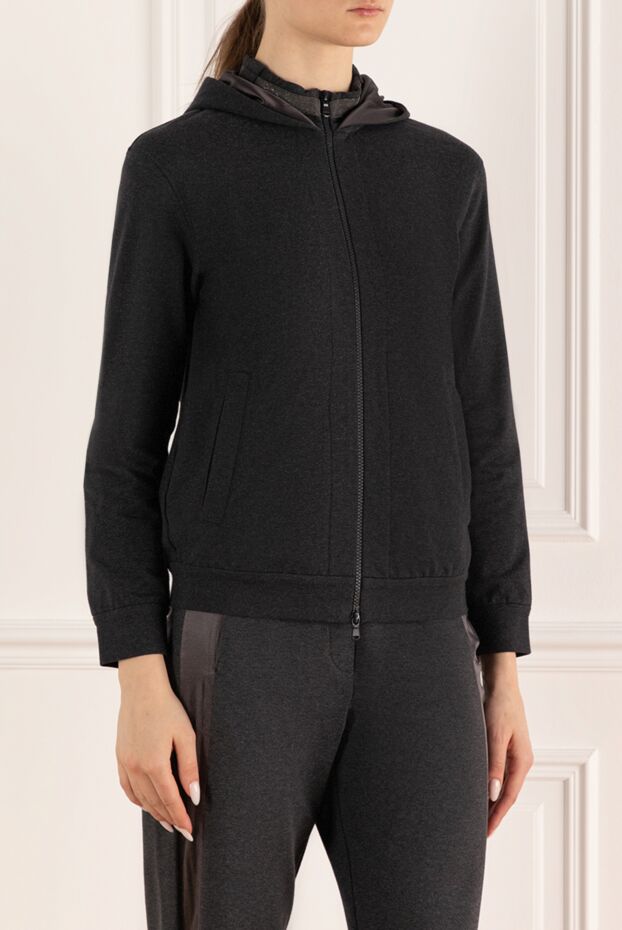 Brunello Cucinelli әйелдерге арналған сұр мақта капюшон 164273 - фото 3