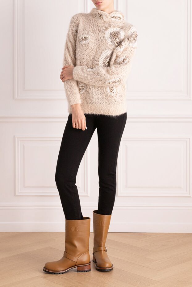 Brunello Cucinelli beige women’s jumper with a pattern decorated with sequins 164280 - photo 3