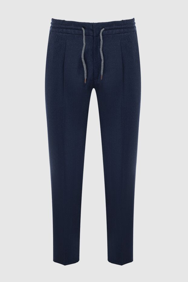 Brunello Cucinelli blue wool trousers with a drawstring waistband 164301 - photo 1