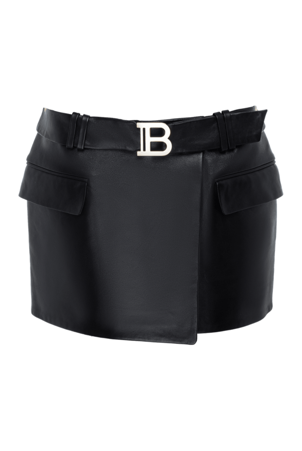 Balmain кожаная мини-юбка с поясом на талии и металлической пряжкой с логотипом 164332 - фото 1