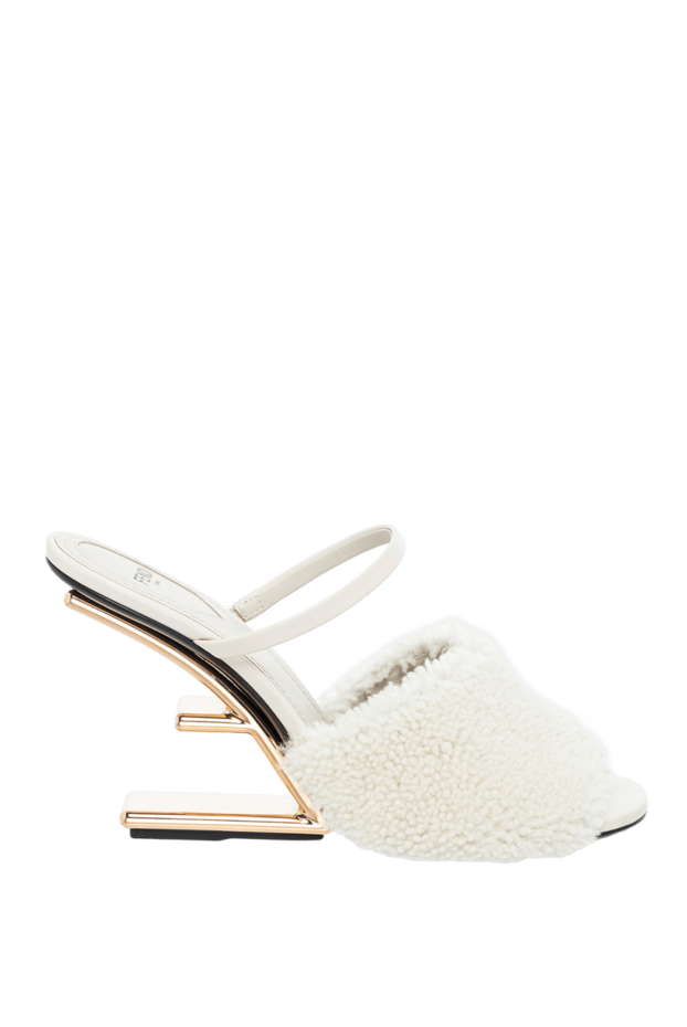 Fendi women's white sandals with fur and heel in the shape of the letter f 164348 - photo 1