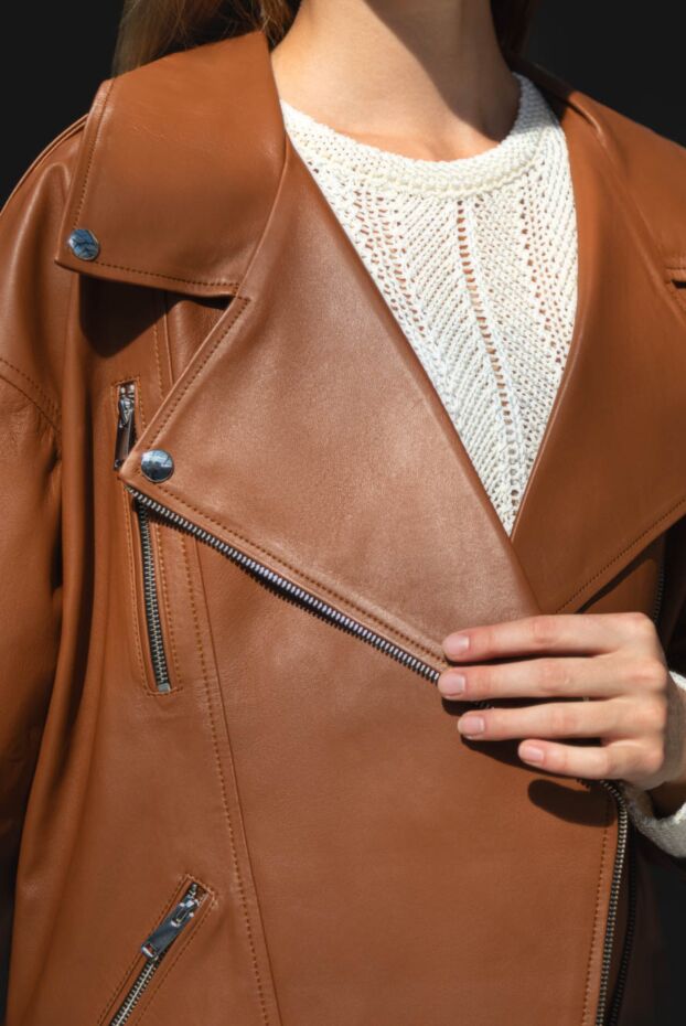 Saint Laurent әйелдерге арналған қоңыр түсті былғары курткасы 164362 - фото 2