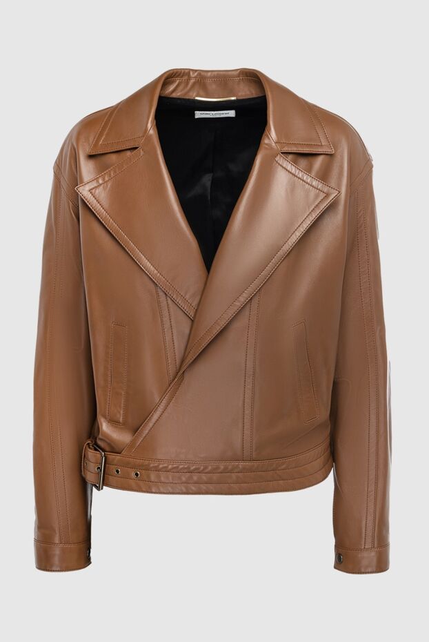 Saint Laurent әйелдерге арналған қоңыр түсті былғары курткасы 164362 - фото 1