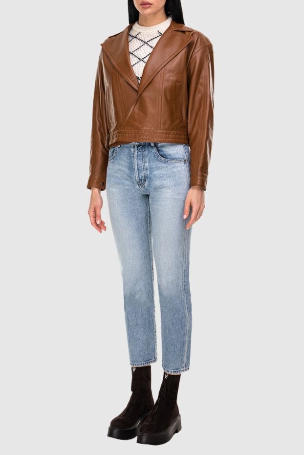 Saint Laurent әйелдерге арналған қоңыр түсті былғары курткасы 164362 - фото 3